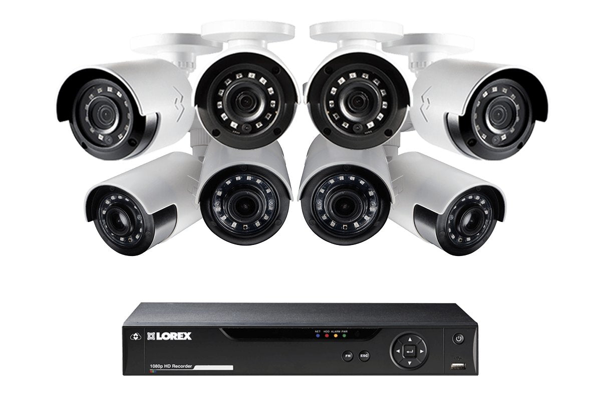 Lorex Discontinued, 1080p Camera System with 8 Outdoor Cameras - 4 Wide Angle Cameras, 160 degree view and 4 Bullet Security Cameras