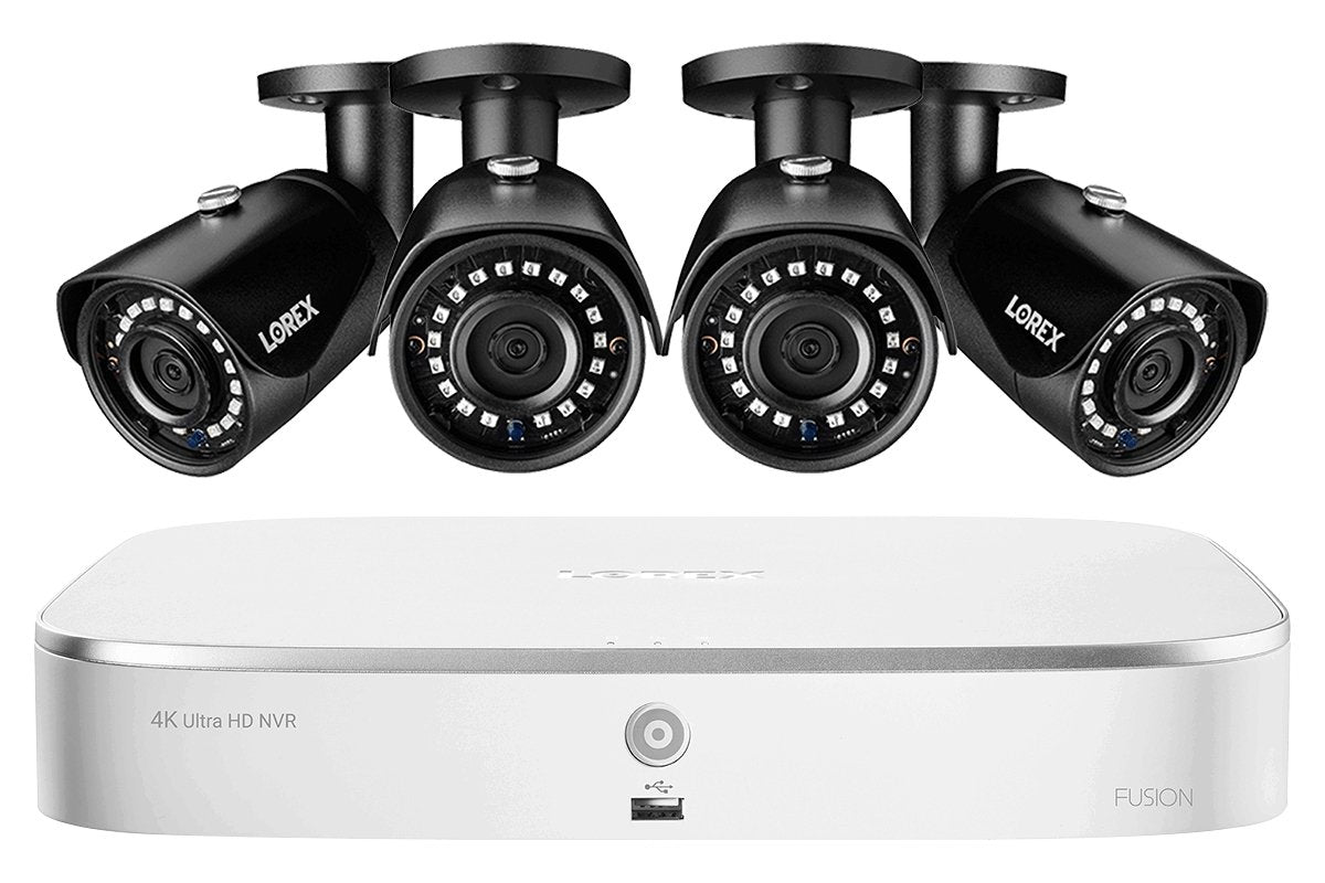 Lorex Discontinued, 2K IP Security Camera System with 8-Channel NVR and 4 Outdoor 5MP Black Cameras